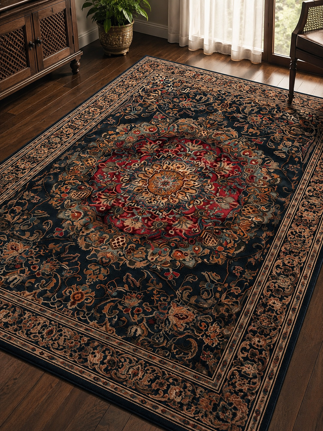 Midnight Royal Medallion Handwoven Carpet