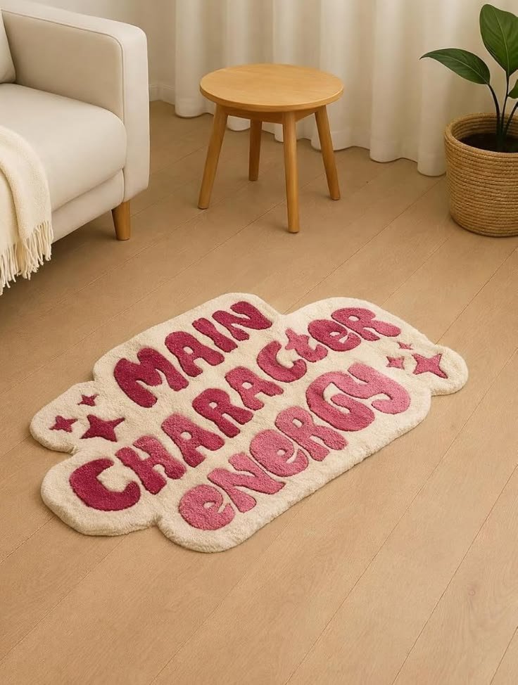 Main Character Energy Tufted Rug – Aesthetic Typography Accent Carpet